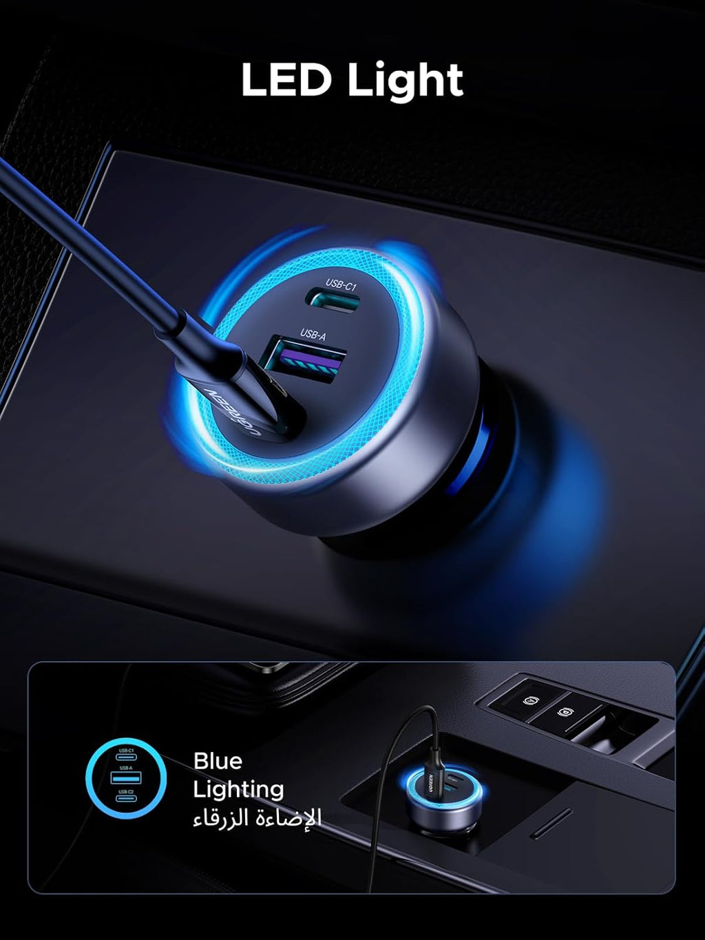 130W Macbook Car Charger Fast Charging, 3-Port USB Car Charger Type-C, Super Fast Mobile Phone Adapter, Compatible for Macbook Air/Pro, Samsung S25/S24/S23, iPhone 17/16/15/14 Series