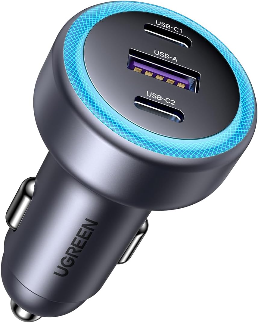 130W Macbook Car Charger Fast Charging, 3-Port USB Car Charger Type-C, Super Fast Mobile Phone Adapter, Compatible for Macbook Air/Pro, Samsung S25/S24/S23, iPhone 17/16/15/14 Series