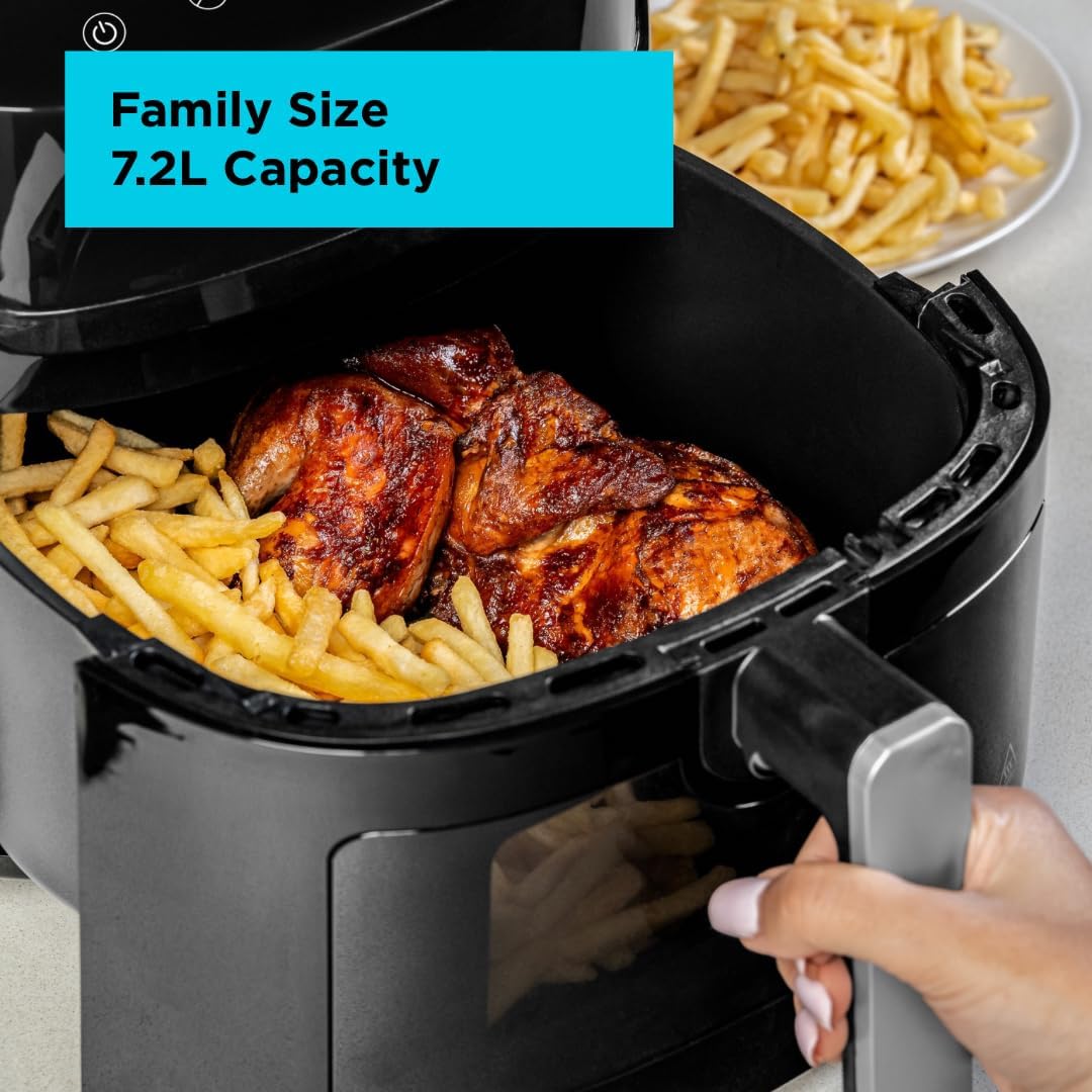 BLACK+DECKER 8-in-1 Digital Air Fryer with Window, 7.2L Large Capacity, 1800W, Rapid Air Technology, LED Touch Display, Dehydrate Function, Dishwasher Safe Basket, Cool-Touch Handle - AF7210-B5