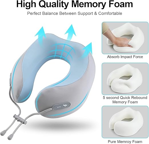 Neck Pillow for Traveling, 100% Pure Memory Foam Neck Pillow, with Neck Support
