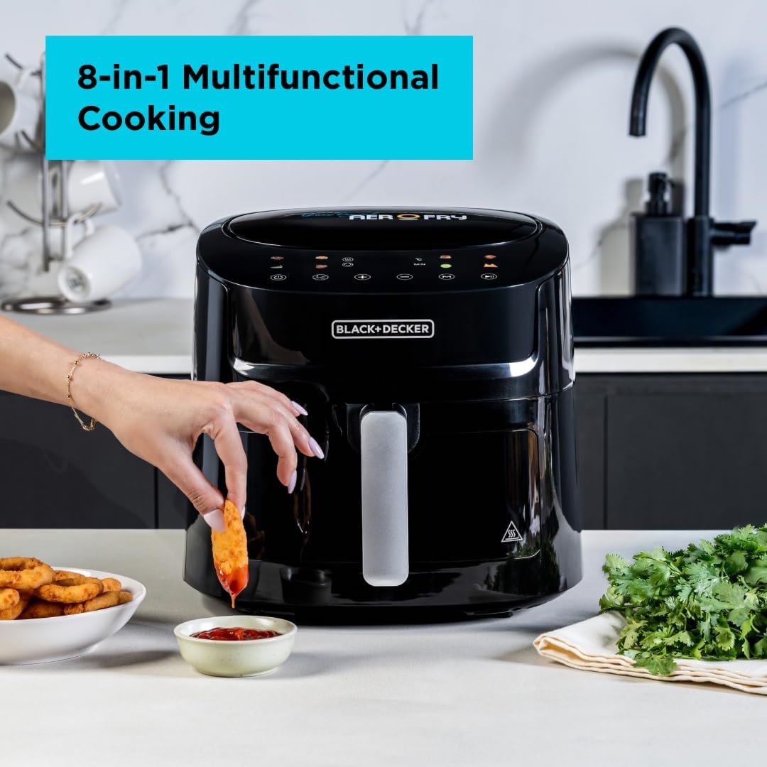 BLACK+DECKER 8-in-1 Digital Air Fryer with Window, 7.2L Large Capacity, 1800W, Rapid Air Technology, LED Touch Display, Dehydrate Function, Dishwasher Safe Basket, Cool-Touch Handle - AF7210-B5