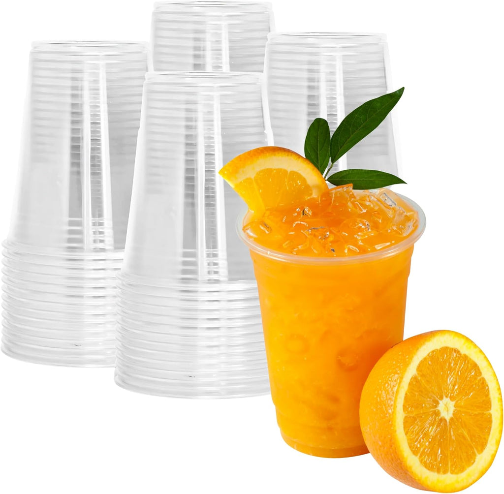 100 Pieces 12Oz Juice Cup Clear Strong Disposable Plastic Cups - Ideal for iced coffee, smoothies, Bubble Boba tea, milkshakes, frozen cocktails, water, sodas, juices, snacks, dessert & more.