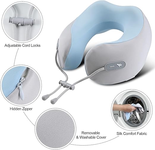Neck Pillow for Traveling, 100% Pure Memory Foam Neck Pillow, with Neck Support