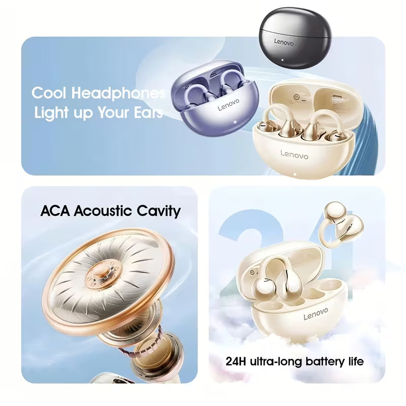 Clip on Bluetooth Earphones Open Ear Earbuds, Air Conduction Wireless Headphones, Ultra-Comfort, Lightweight